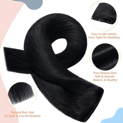 Echthaar Clip-In Extension Schwarz 55cm – Volumen & Länge