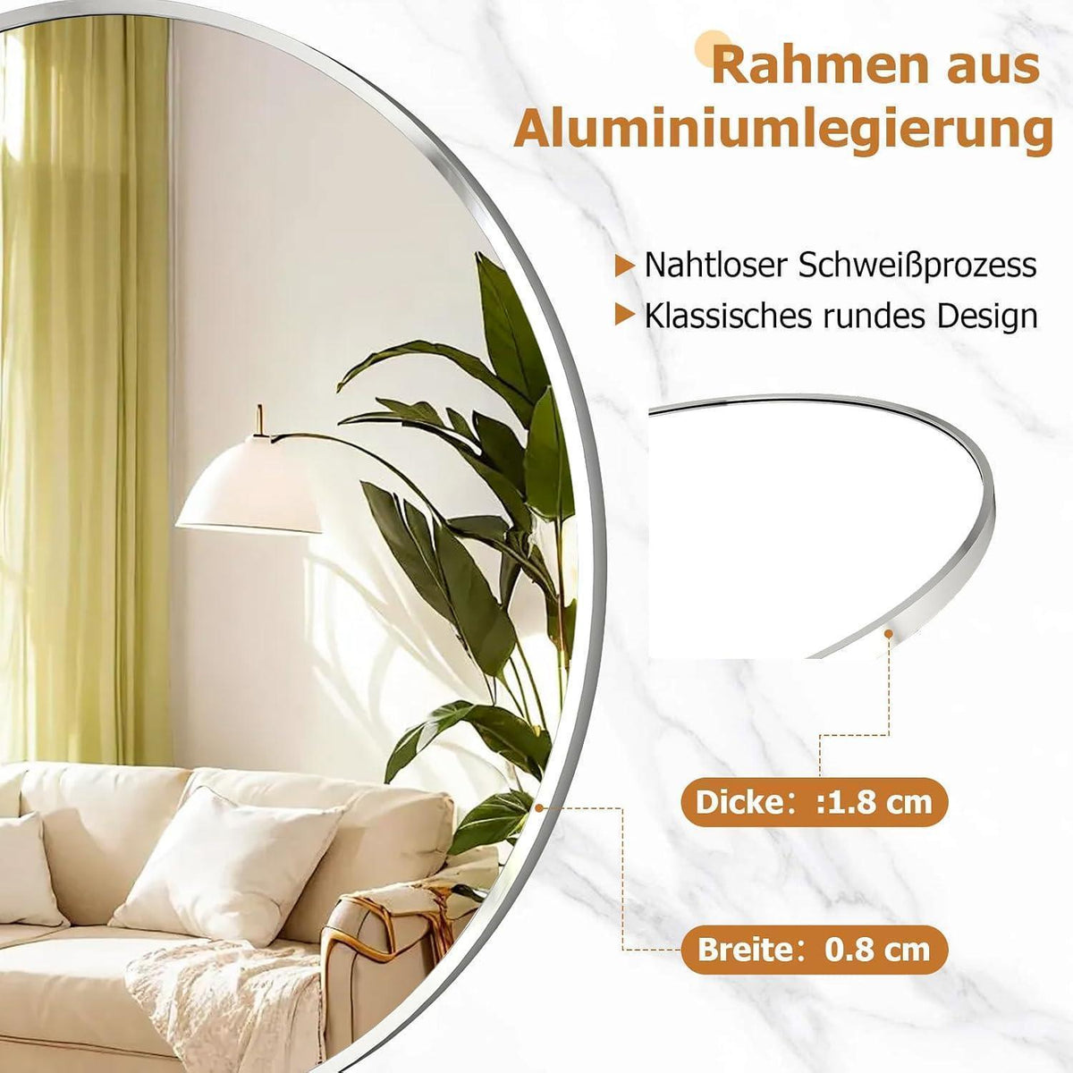 Runder Wandspiegel 80cm Metallrahmen Silber – Modern & Elegant