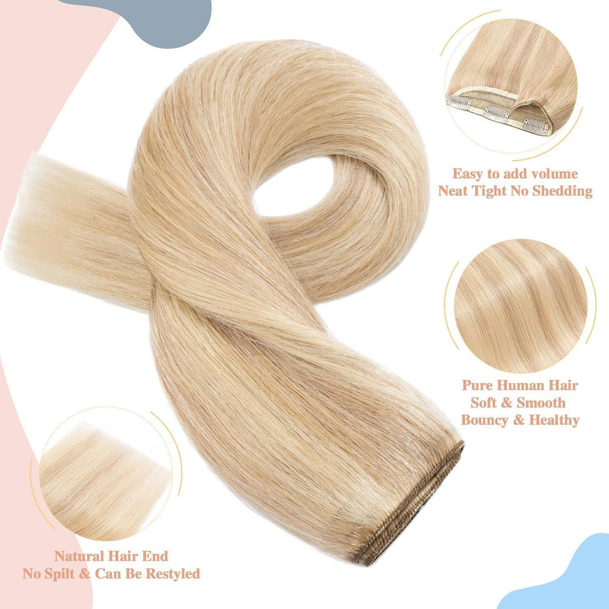 Echthaar Clip-In Extension Aschblond/Weißblond 40cm