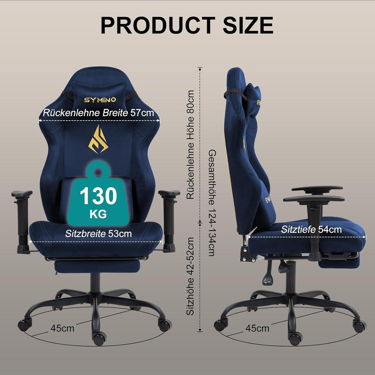 Ergonomischer Gamingstuhl mit Wildlederimitat und Fußstütze