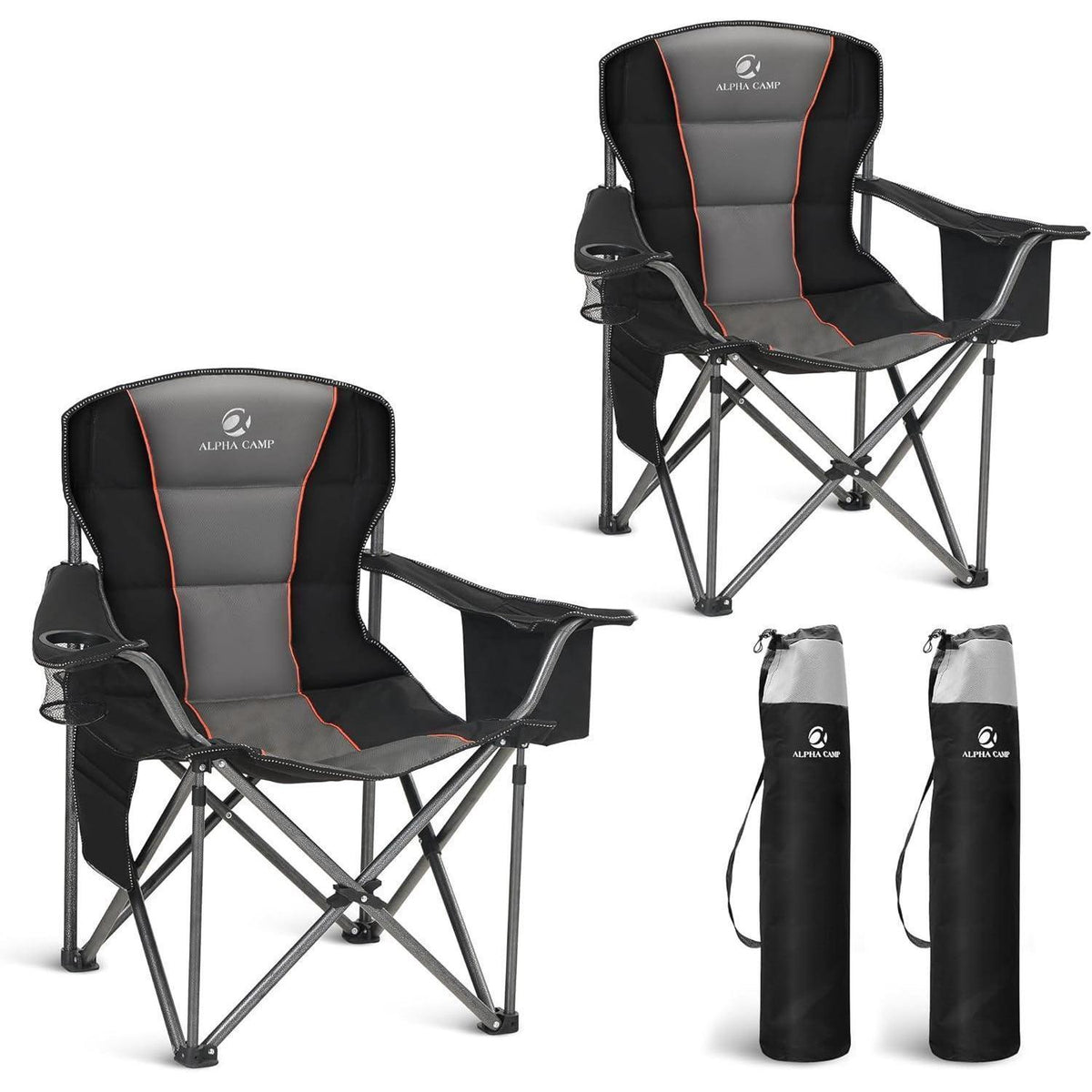XXL Campingstuhl mit Kühltasche & Getränkehalter - 2er Set