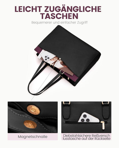 Damen Aktentasche 15,6 Zoll Schwarz Groß Leicht Elegant Business