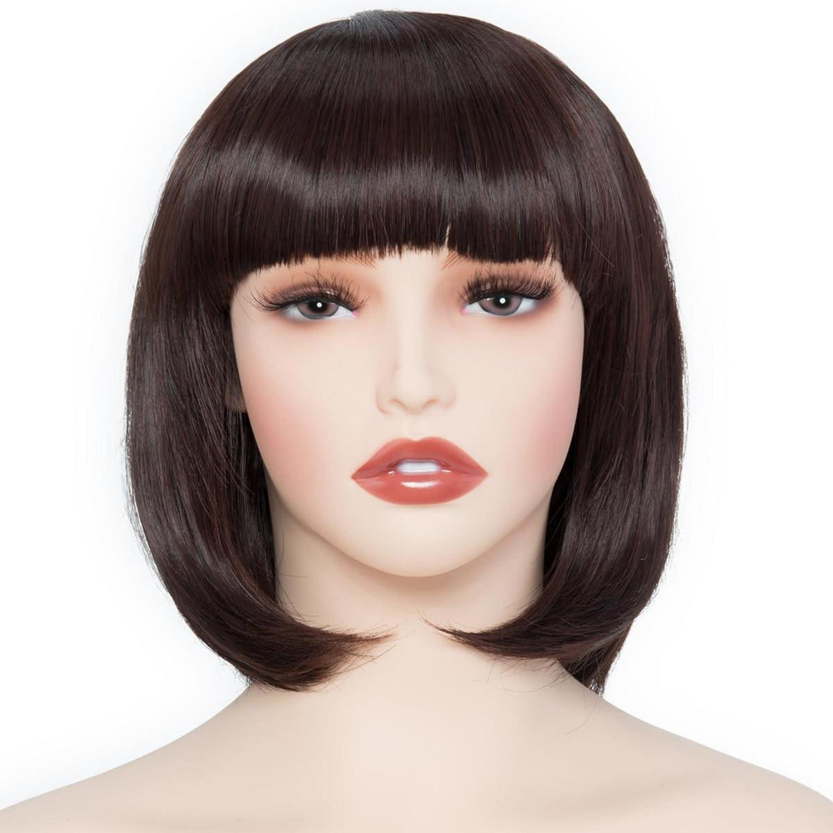 Braun Bob Perücke mit Pony – 28cm Synthetikhaar Perücke