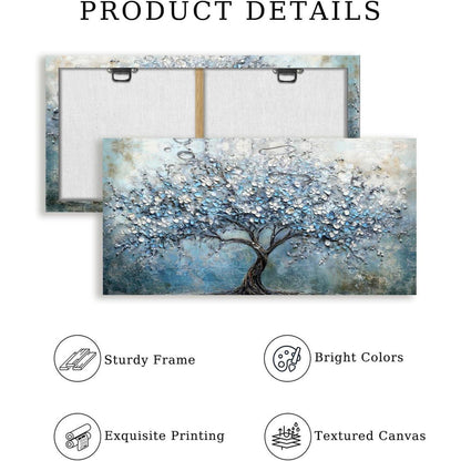 Blühender Baum Wandbild XXL – Baum des Lebens Blau Leinwandbild