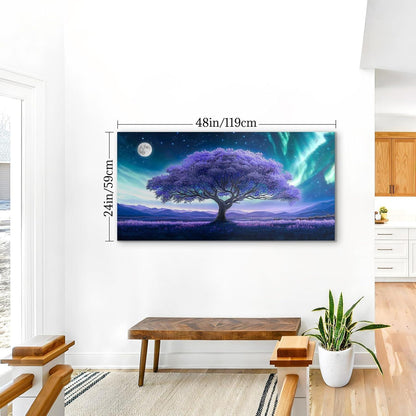 Lila Baum des Lebens Wandbild XXL – Abstraktes Leinwandbild