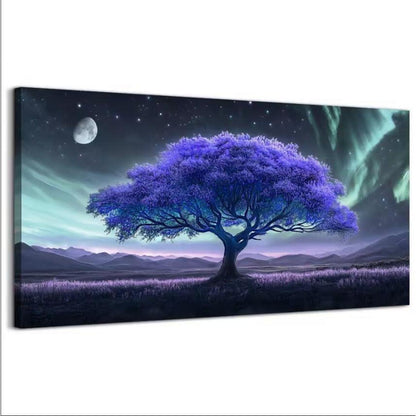 Lila Baum des Lebens Wandbild XXL – Abstraktes Leinwandbild
