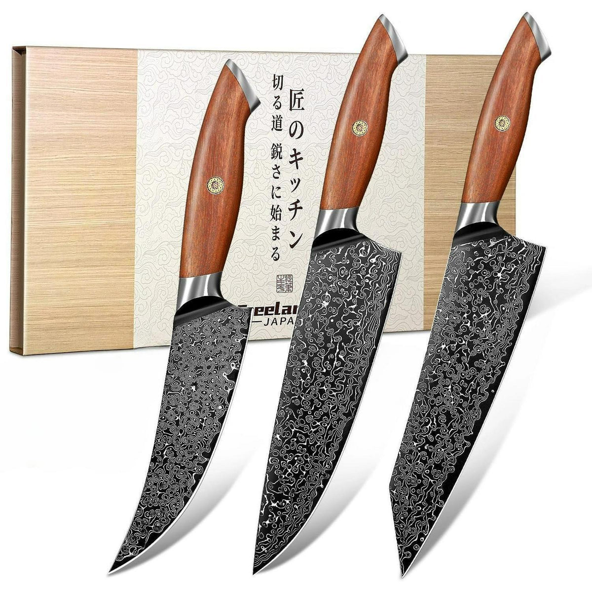 3-teiliges Küchenmesser Set Japanisches Damaststahl Messer