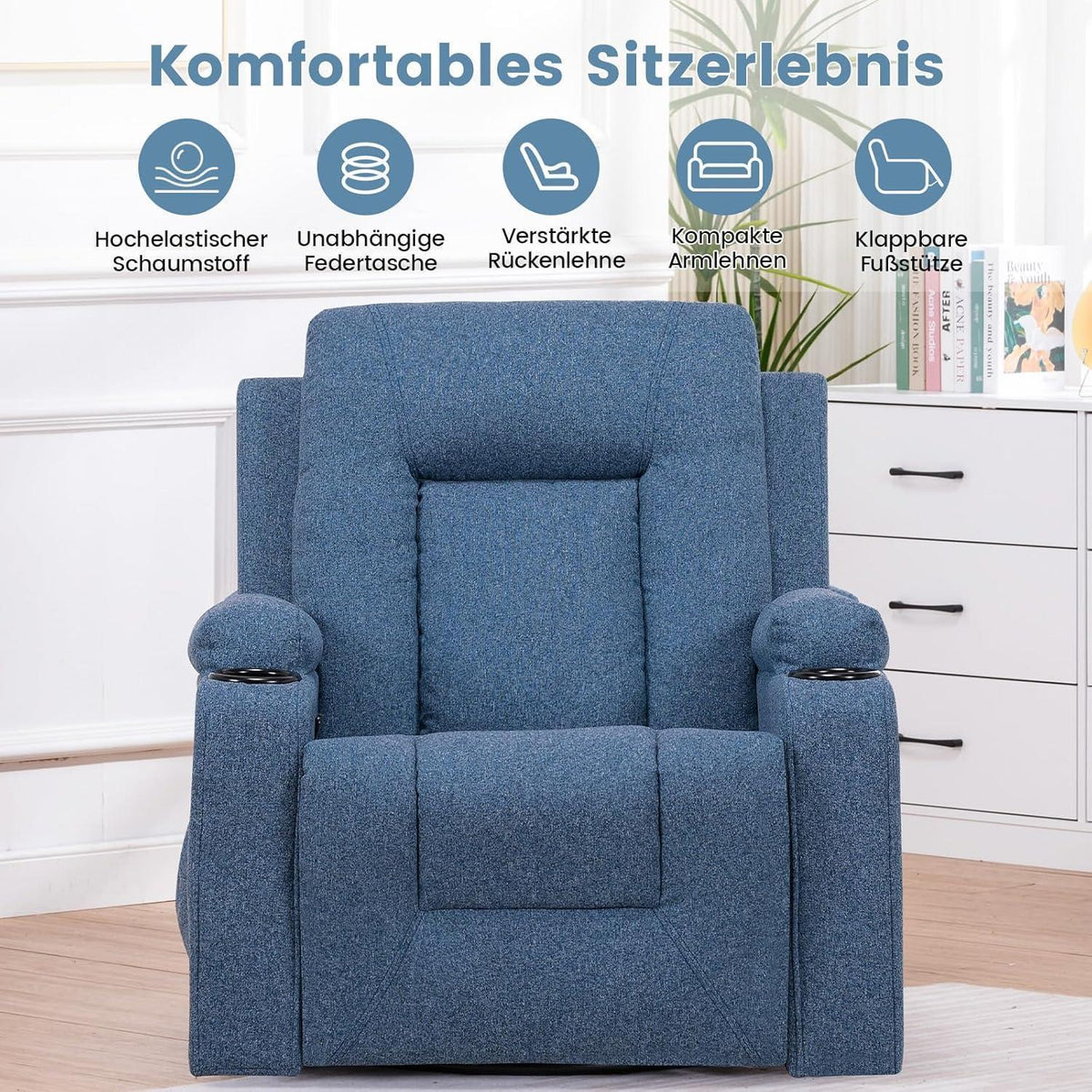 Relaxsessel Stoff Blau mit Verstellbarer Liegefunktion