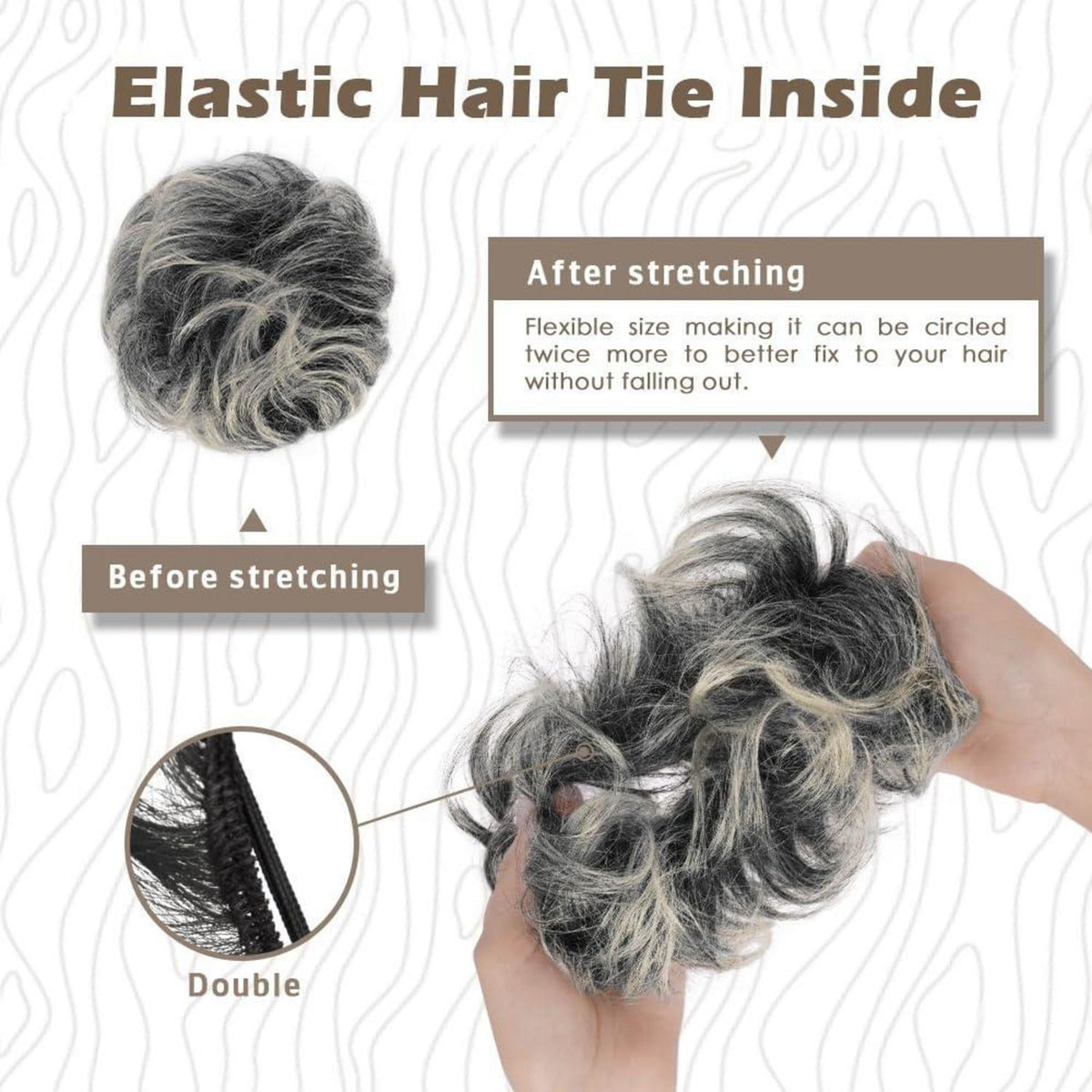 Echtes Haar Dutt Grau Gemischt Messy Bun Haarteil für Frauen