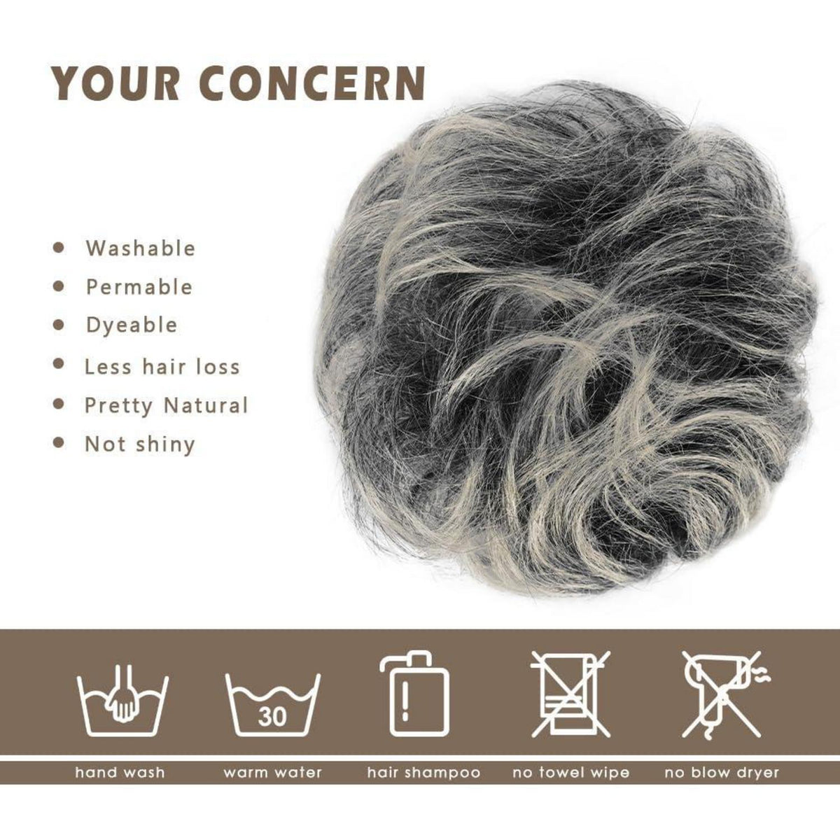 Echtes Haar Dutt Grau Gemischt Messy Bun Haarteil für Frauen