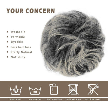 Echtes Haar Dutt Grau Gemischt Messy Bun Haarteil für Frauen