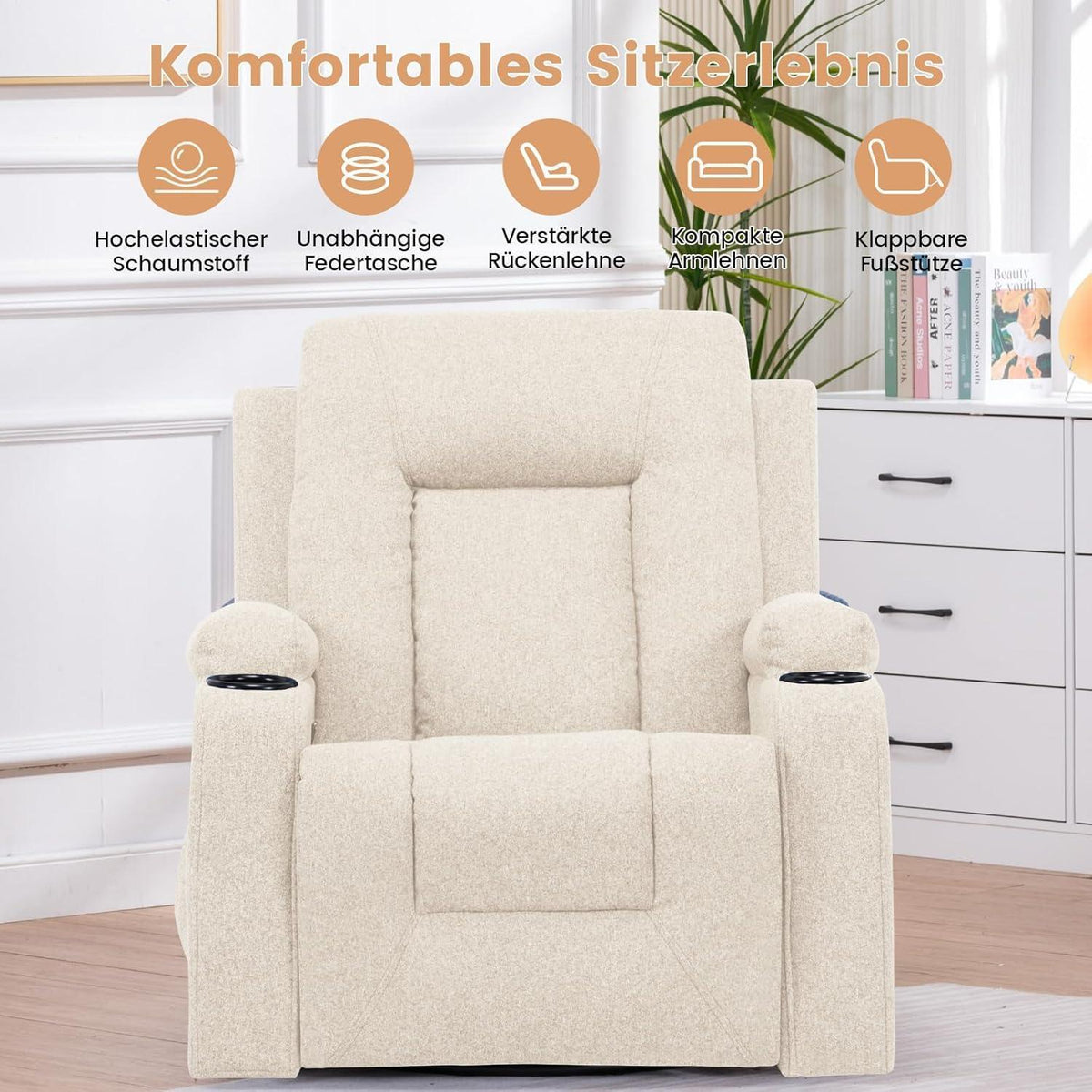 Relaxsessel mit Verstellbarer Rückenlehne & Fußstütze, Beige