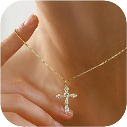 Dochais Kreuz Kette Damen 14K Gold Silber Halskette Anhänger