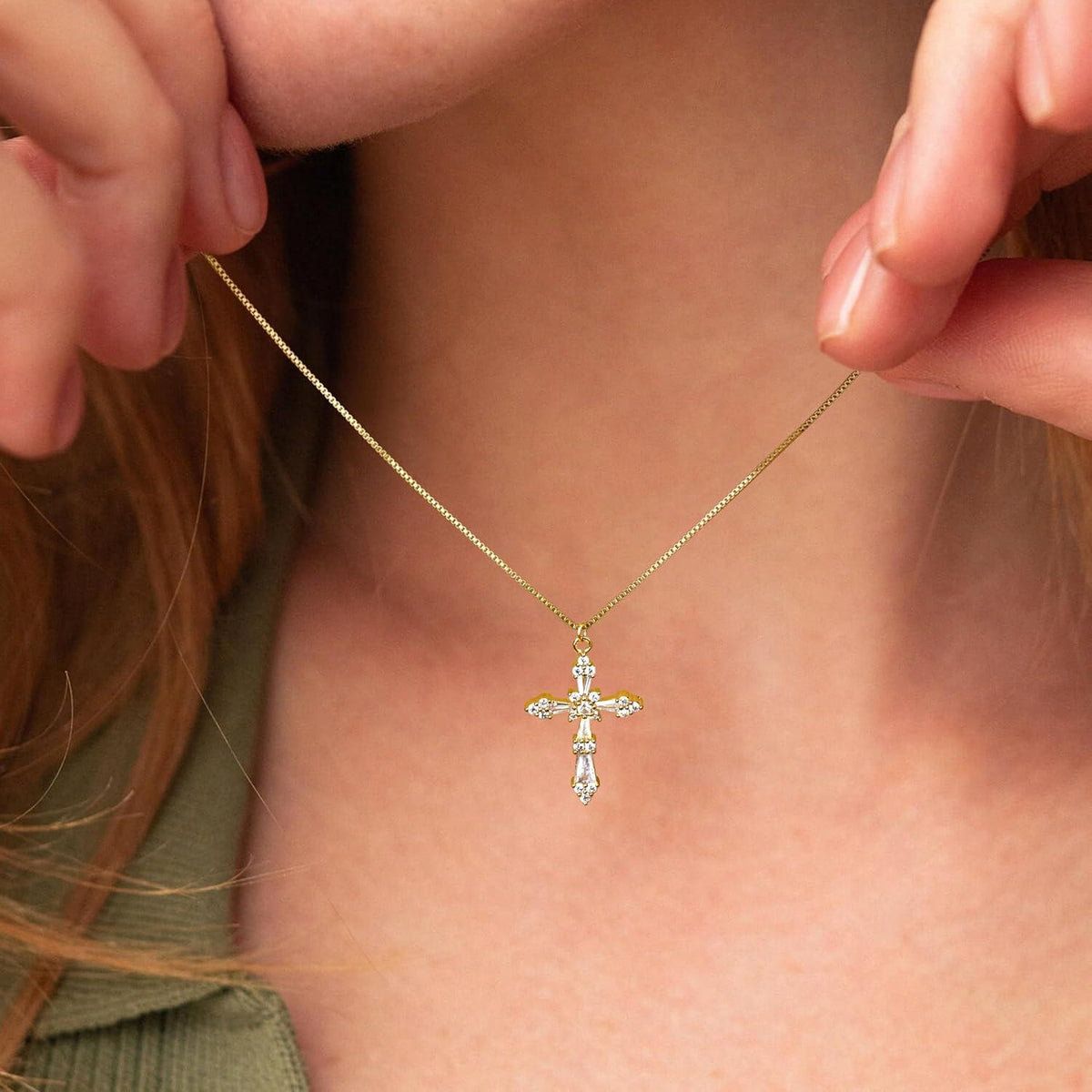 Dochais Kreuz Kette für Damen 14K Gold Vergoldet Silber Goldkette Halskette Frauen Gold Kreuz anhänger Modeschmuck Geschenke