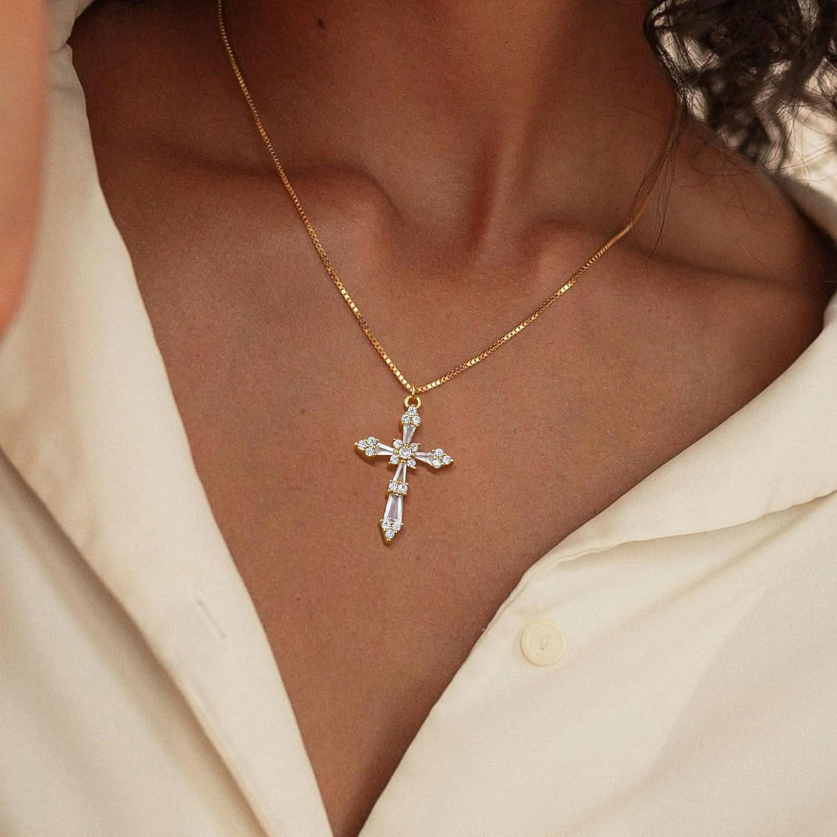 Damen Kreuz Kette 14K Gold Vergoldet Halskette Silber Gold Modeschmuck