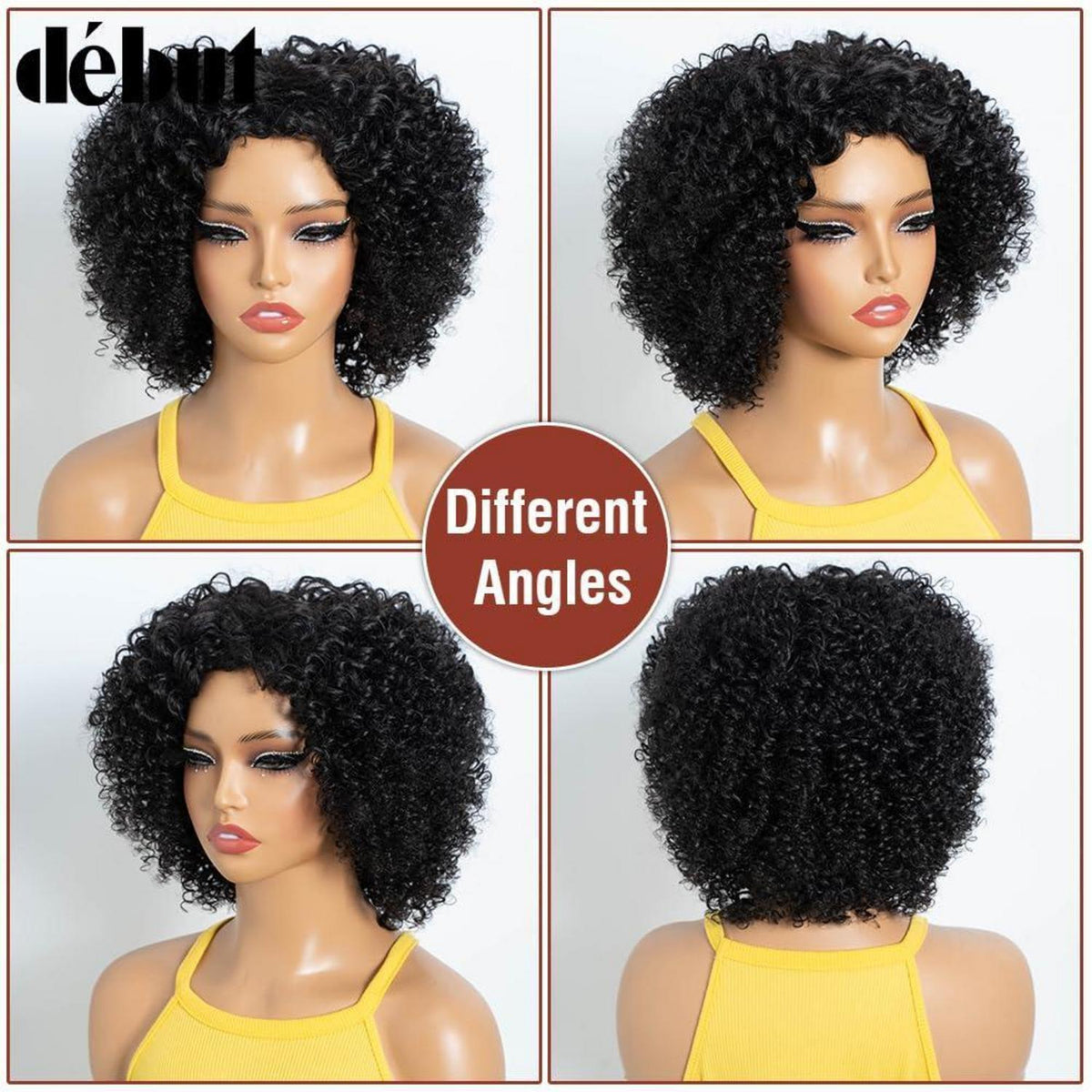 Lockige Echthaar Perücke 35cm – 1B für schwarze Frauen