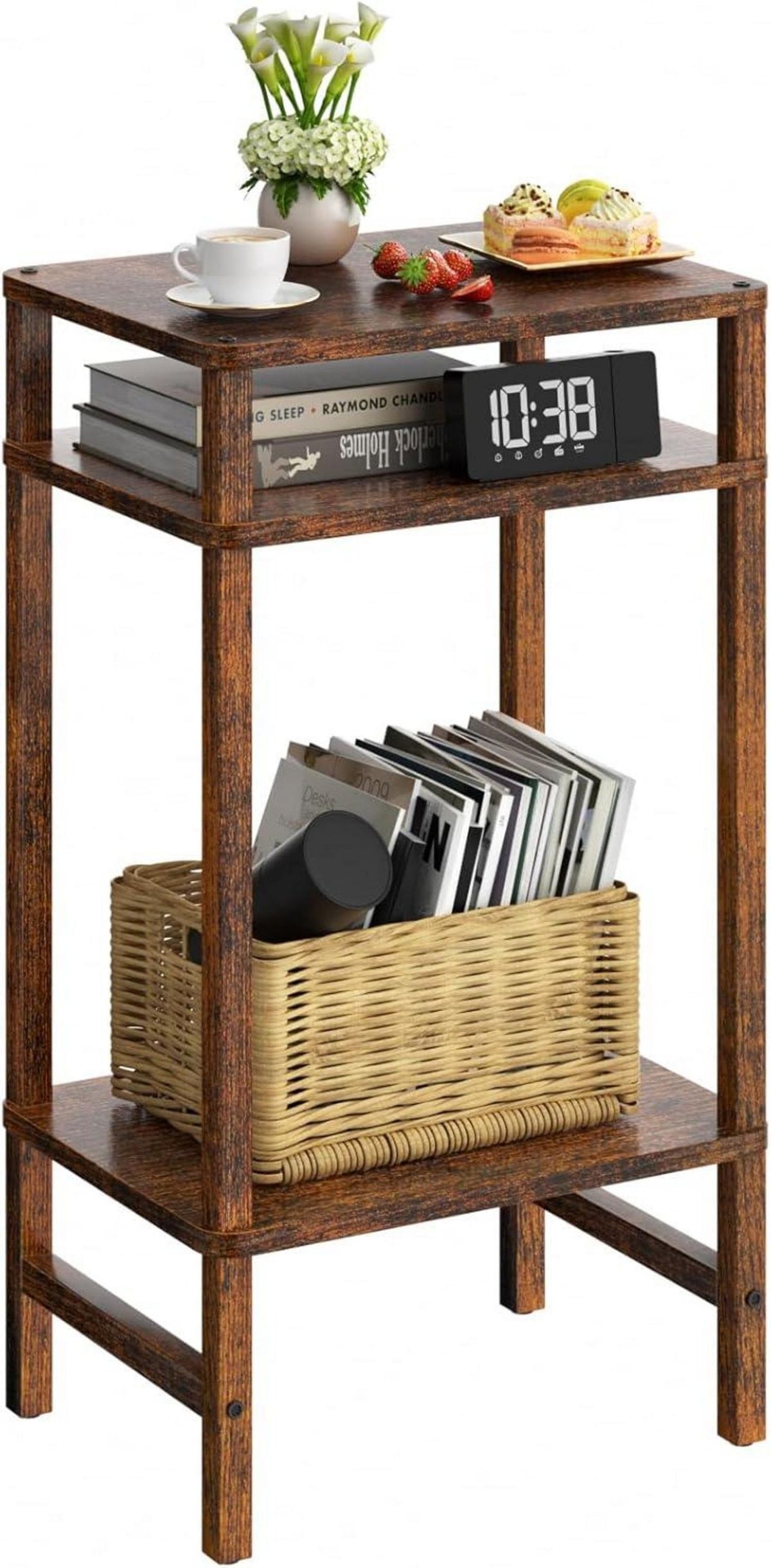 3 Ebenen Beistelltisch Holz Stauraum 70cm Hoch Nachttisch