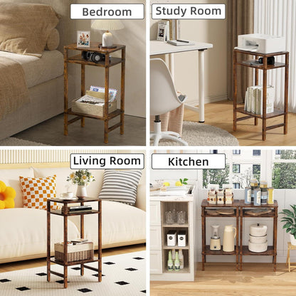 LELELINKY 3 Ebenen Beistelltisch Holz Stauraum 70cm Hoch Nachttisch