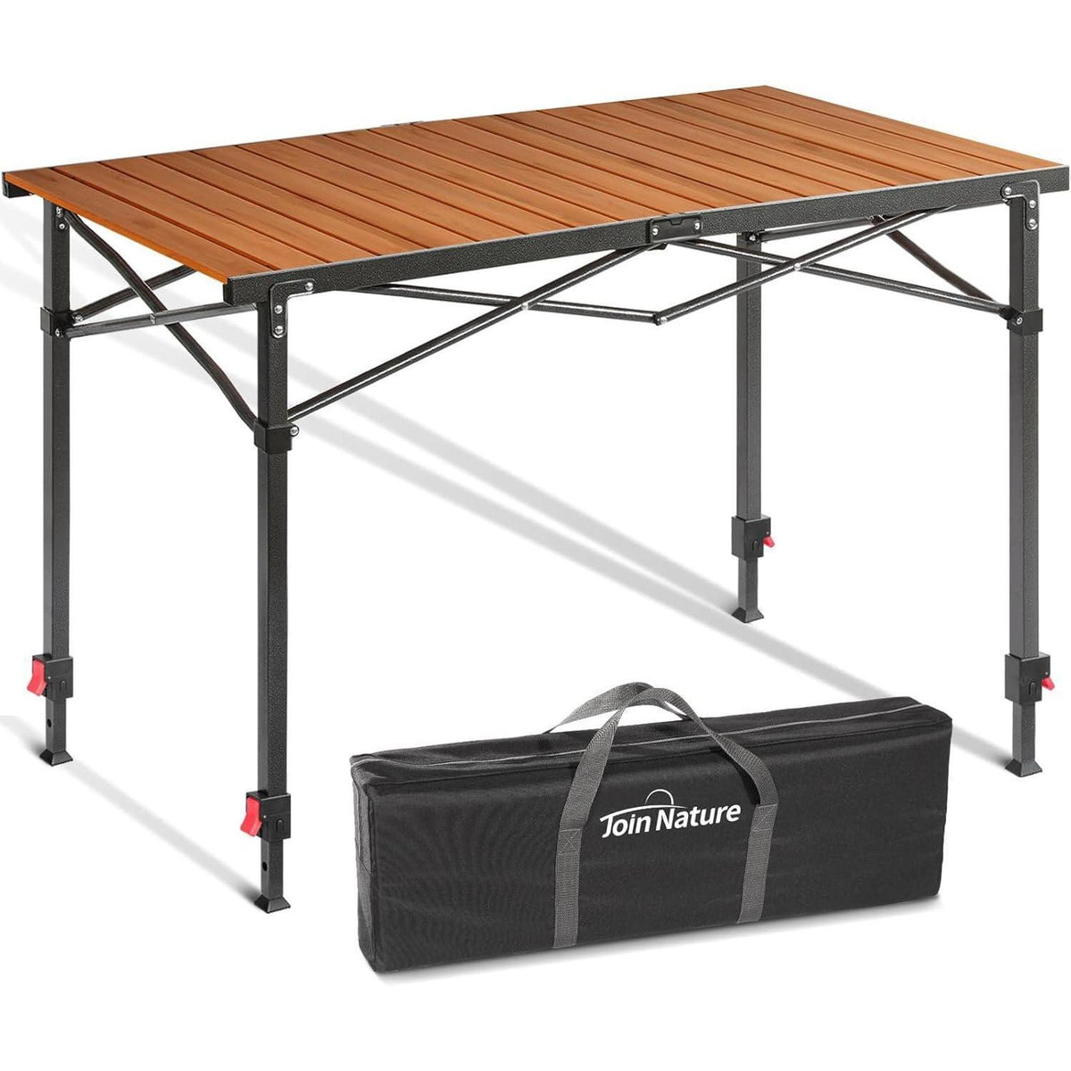 Höhenverstellbarer Campingtisch 120x70cm, Holzoptik, bis 100kg