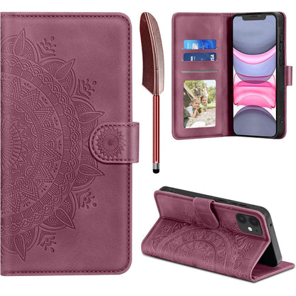 iPhone 11 Hülle Flip Wallet mit Kartenfach & Ständer Weinrot in Lederoptik