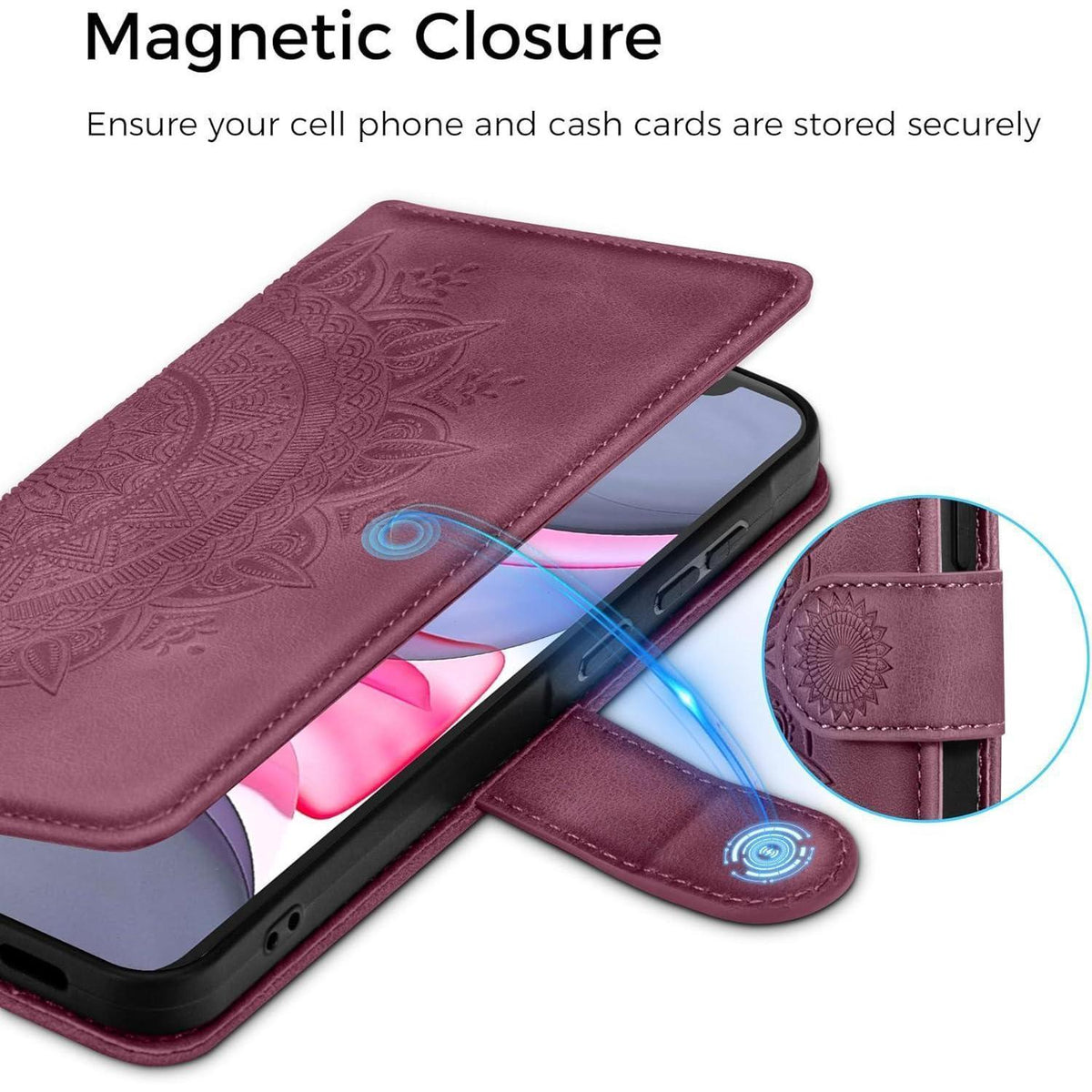 iPhone 11 Hülle Flip Wallet mit Kartenfach & Ständer Weinrot in Lederoptik