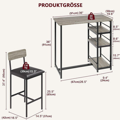 Bartisch Set mit Barhockern & Regalen – Industrieller Esstisch 3-teilig