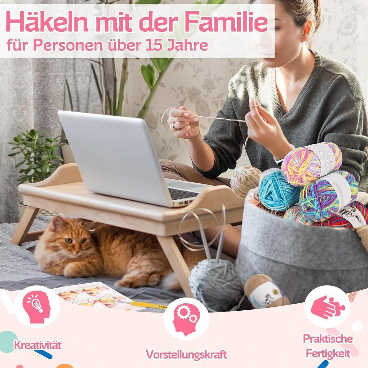 Häkelset Sorgenwürmchen mit Garn, Nadeln & Zubehör