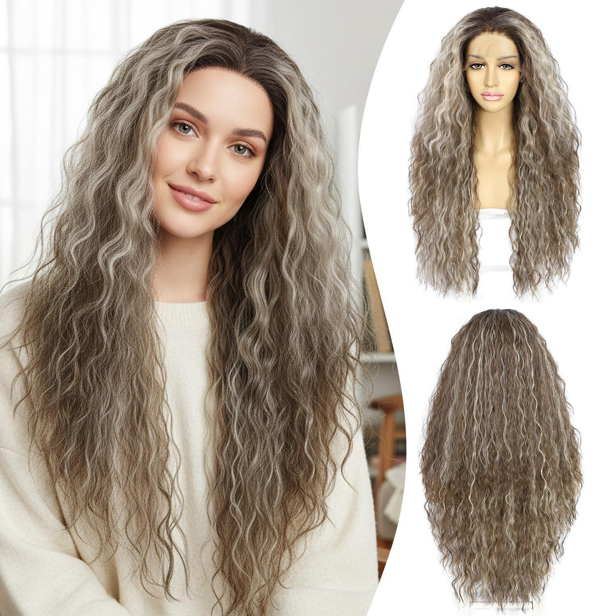 Lockige Ombre Grau Synthetische Lace Front Perücke 26 Zoll