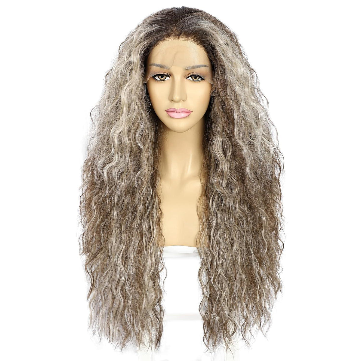 Lockige Ombre Grau Synthetische Lace Front Perücke 26 Zoll