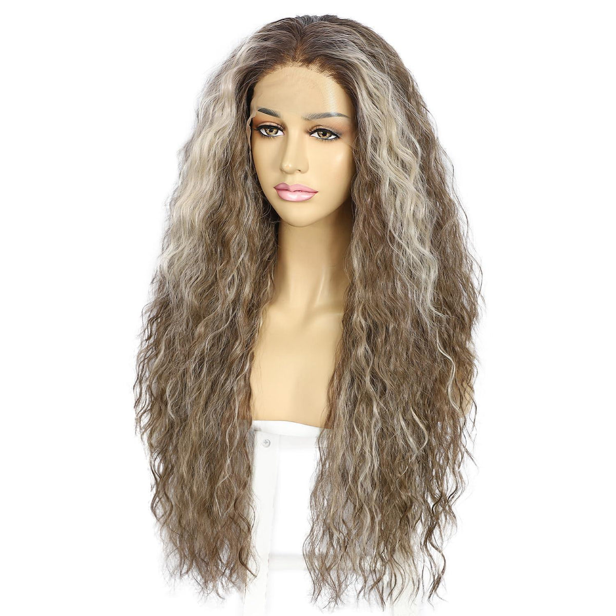 Lockige Ombre Grau Synthetische Lace Front Perücke 26 Zoll