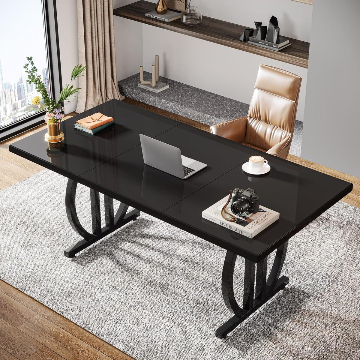 Großer Schreibtisch 160x80 cm – Modernes Home Office Bürotisch Schwarz