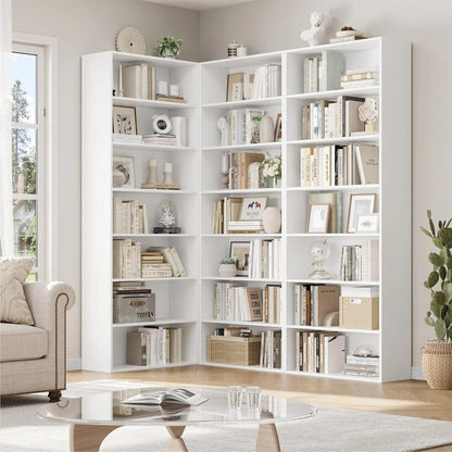 7-reihiges Bücherregal weiß – Standregal für Wohnzimmer & Büro