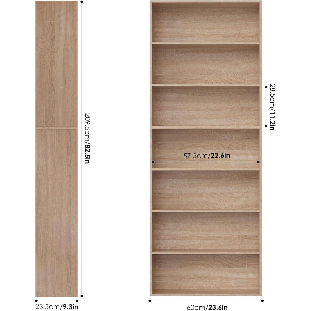 7-reihiges Bücherregal Eiche | Standregal für Wohnzimmer & Büro