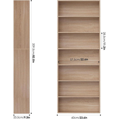7-reihiges Bücherregal Eiche | Standregal für Wohnzimmer & Büro