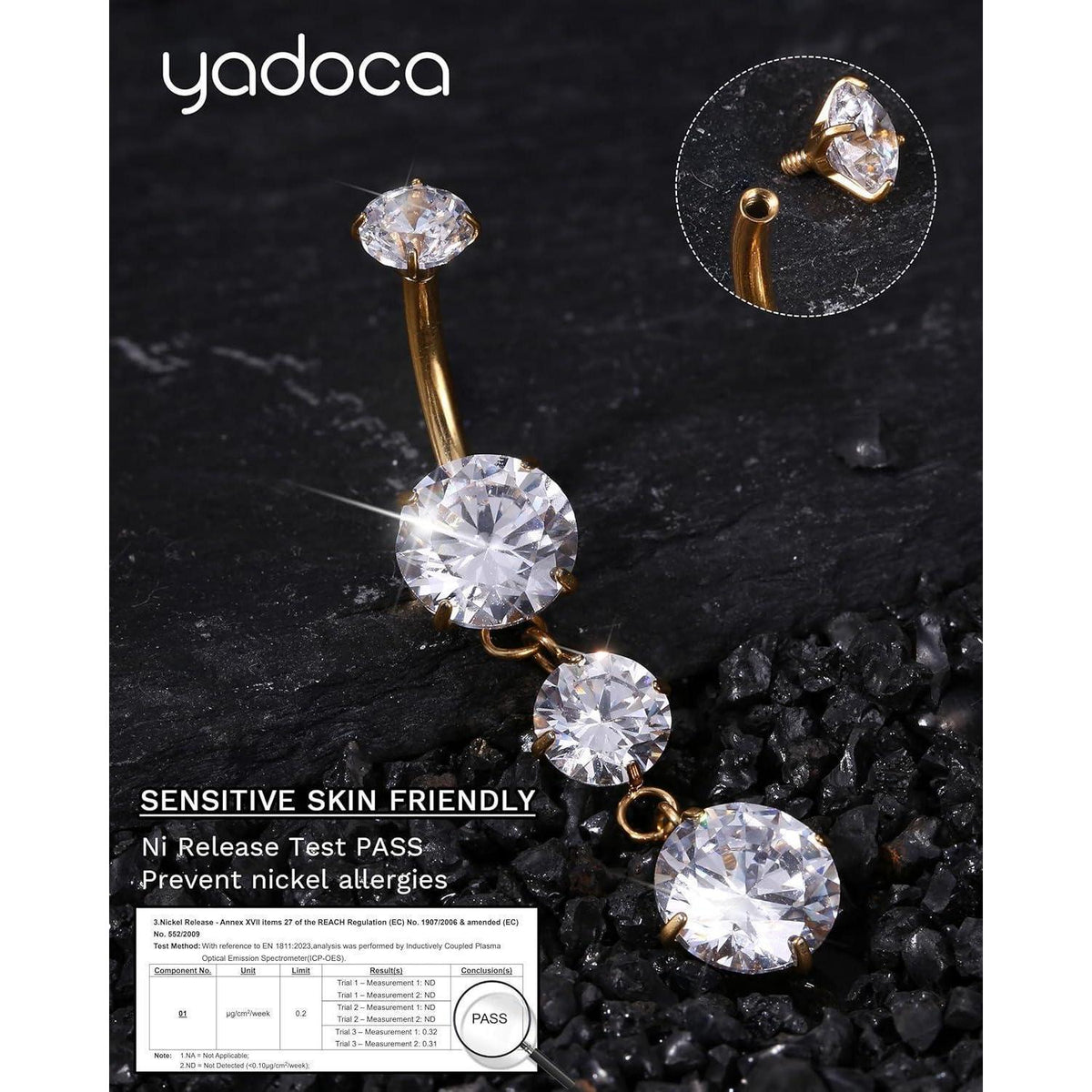 Bauchnabelpiercing Titan 14G mit Zirkonia, Silber/Gold