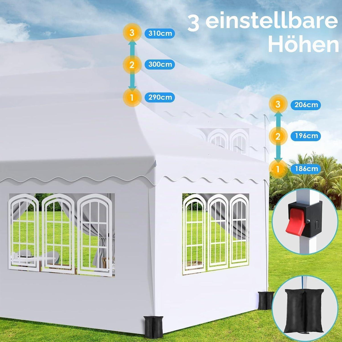 3x6 Pavillon Faltbar, Wasserdicht & Stabil für Garten & Events