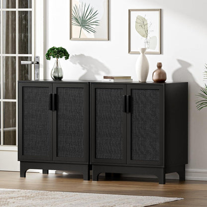 Landhaus Küchenschrank mit Arbeitsplatte & Rattan Türen (80x40x89cm)
