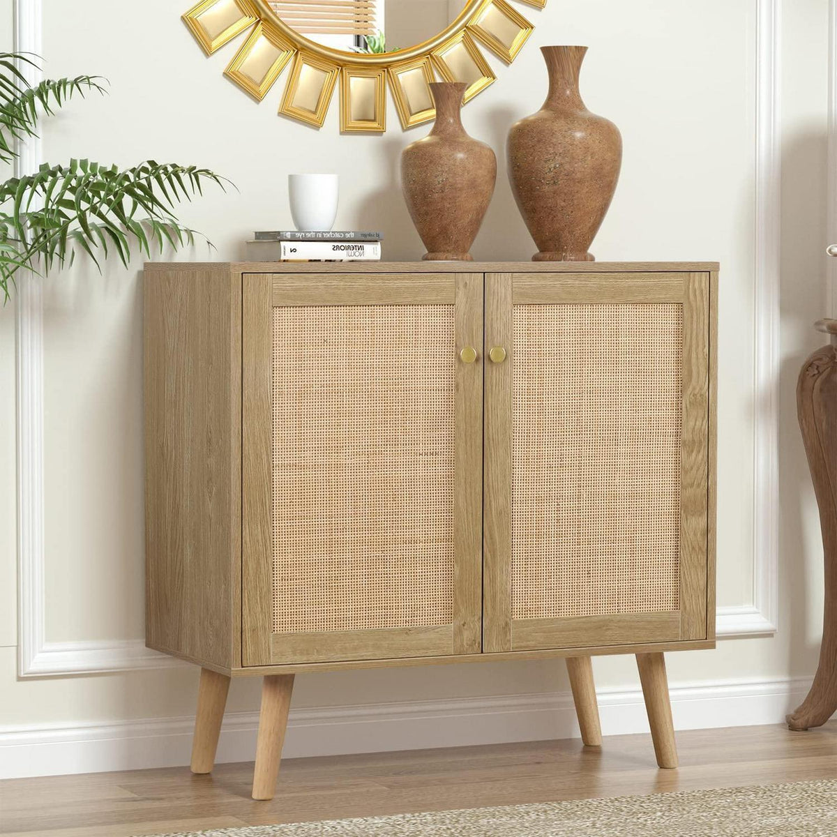 Rattan Küchenschrank mit Arbeitsplatte & Verstellablagen