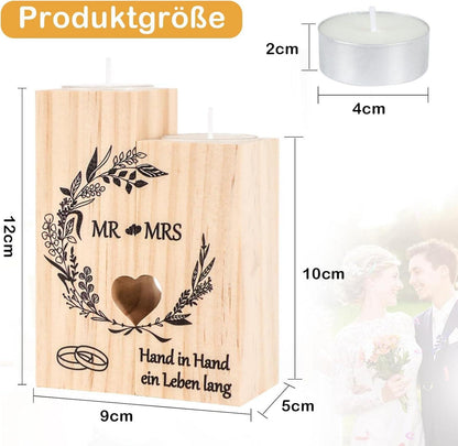 Hochzeitsgeschenk Kerzenständer Holz Mr und Mrs Personalisiert