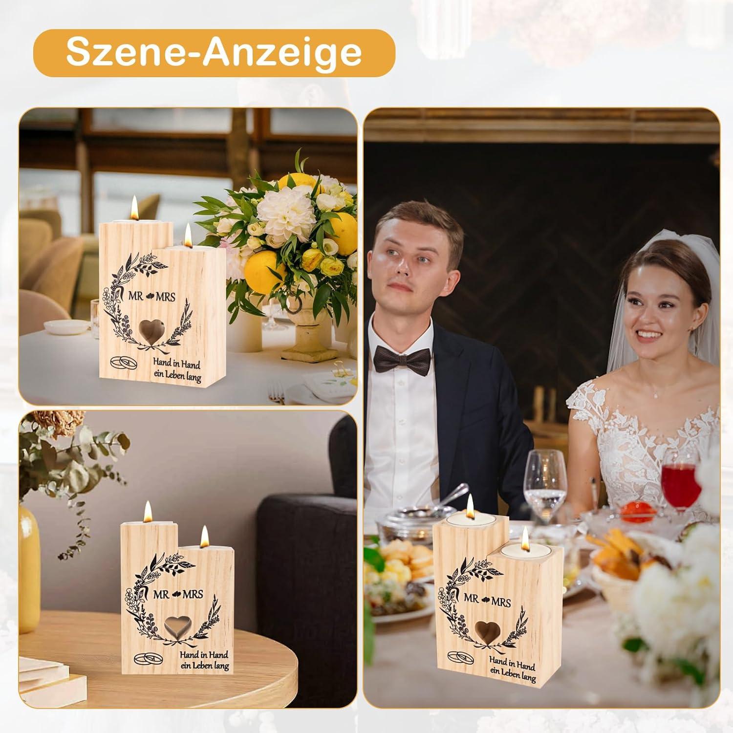 Hochzeitsgeschenk Kerzenständer Holz Mr und Mrs Personalisiert