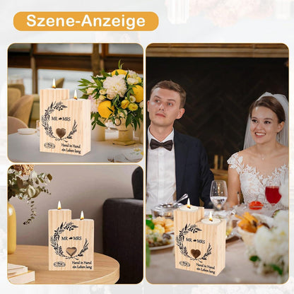 Hochzeitsgeschenk Kerzenständer Holz Mr und Mrs Personalisiert
