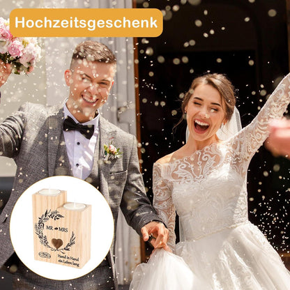 Personalisiertes Hochzeitsgeschenk Holz Kerzenständer Mr und Mrs