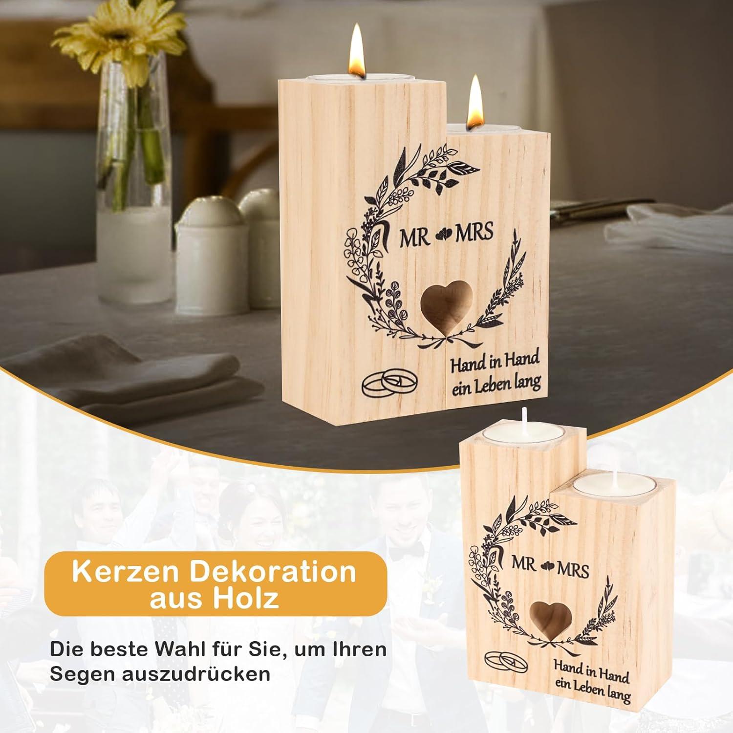 Hochzeitsgeschenk Kerzenständer Set Holz Mr und Mrs Deko Paare