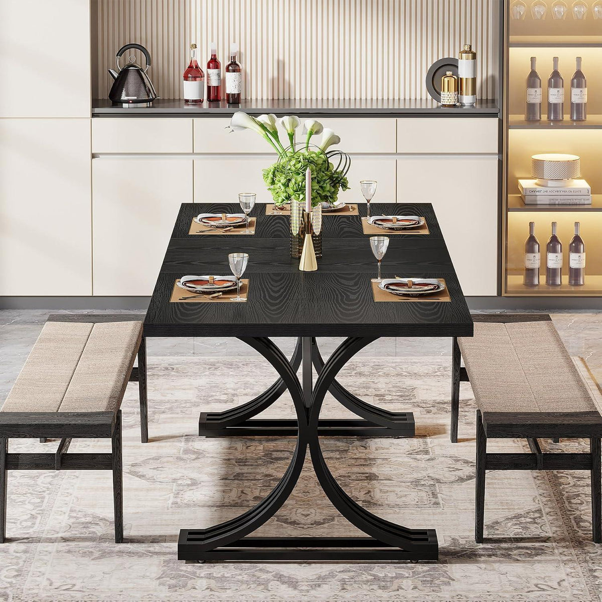 Moderner Esstisch 160x80cm – Schwarz, Für 4-6 Personen