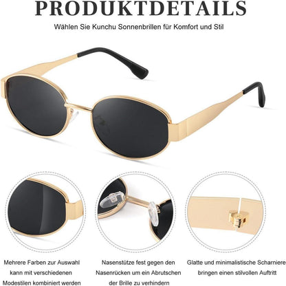 KUNCHU Polarisierte Vintage Oval Sonnenbrille Gold UV400