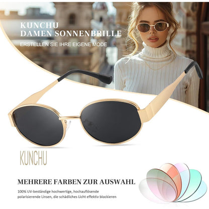 KUNCHU Polarisierte Vintage Oval Sonnenbrille Gold UV400