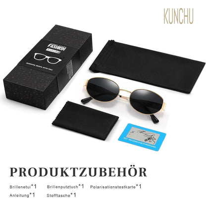 KUNCHU Polarisierte Vintage Oval Sonnenbrille Gold UV400