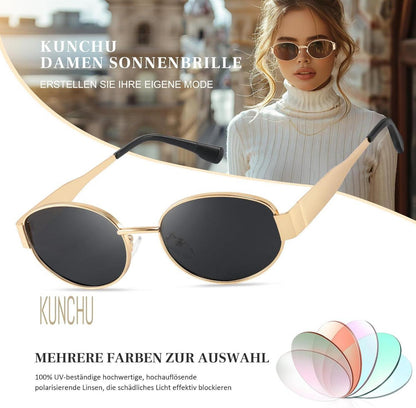 Modische Sonnenbrille Damen Herren Polarisiert Gold Vintage Oval UV400