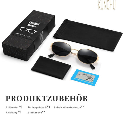 Modische Sonnenbrille Damen Herren Polarisiert Gold Vintage Oval UV400