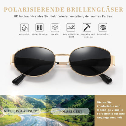 Polarisierte Gold Oval Sonnenbrille Damen Retro UV400 Schutz